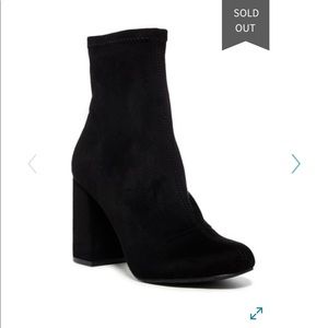 Block heel black suede-feel sock booties